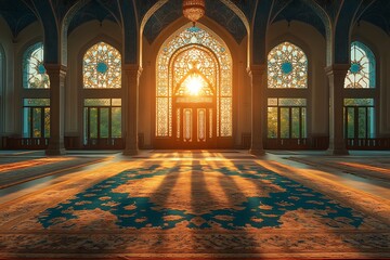 Obraz premium Sunlit Mosque Interior: A Serene Sanctuary