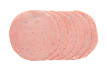 Rows of sliced ham ​​bologna sausage isolated on transparent background