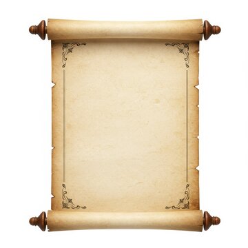 Antique parchment scroll paper isolated on white background