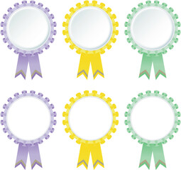 Ribbon Decoration Rosetta Medal Set Decoration Medal of Honor vivid Purple Violet Yellow Mint green / リボンの装飾 ロゼッタ メダル セット 装飾 勲章 名誉 紫 黄色 ミントグリーン 緑