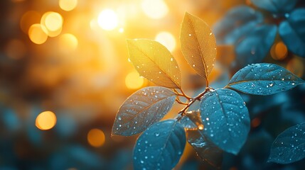water drops on a green leaf