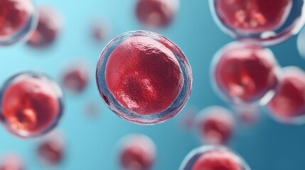 Microscopic View of Red Blood Cells Floating in a Blue Fluid, Scientific Illustration, Health and Medical Research, Cellular Biology