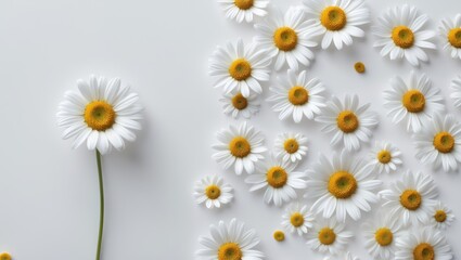 Isolated chamomile or daisy blossom on white backdrop for floral label and health product branding