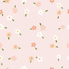 blooming peach pink flowers seamless pattern , vector , illustration