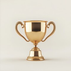 Golden trophy cup gleaming on neutral background studio shot symbol of victory and achievement in competition and success