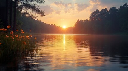 sunset over the river
