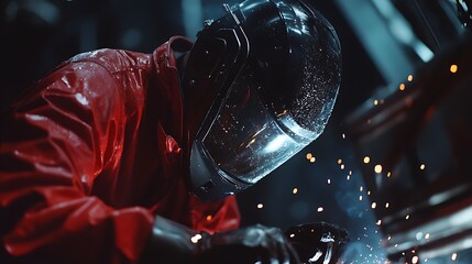 Welder in Action with Sparks Flying
