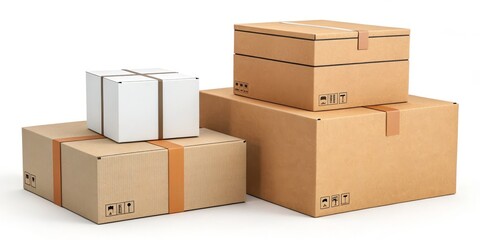 Stacked Cardboard Boxes 3D Render, Packaging Concept, Delivery, Shipping Shipping, Packaging