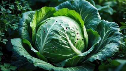 Obraz premium Damaged Cabbage Foliage in Natural Farm Setting