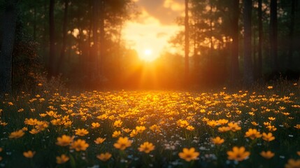 sunset in the forest