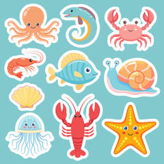 Sea Animal Vector Set – Octopus, Eel, Crab, Shrimp, Fish, Snail, Jellyfish, Lobster, Starfish