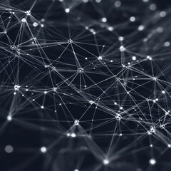 Fototapeta premium Abstract network connection with lines and dots forming a complex structure in a dark background close up view