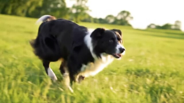 Border collie running on grass