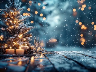 Table background of free space for your decoration and christmas winter background