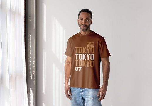 Front View of a Brown T-Shirt Mockup Template