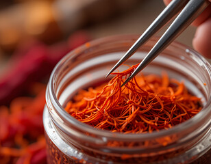 Saffron in a glass container
