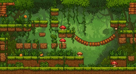 Fototapeta premium Pixel Art Jungle Level Design for a Platformer Game