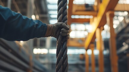 Worker Holding a Heavy Duty Rope in an Industrial Setting