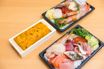 Delicious Japanese seafood bento box meal
