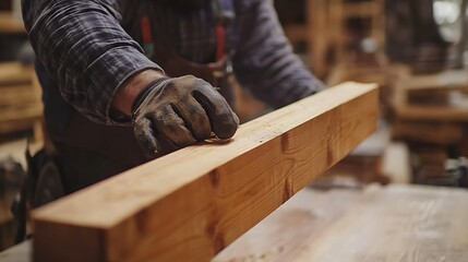 Carpenter Working with Wood in Workshop