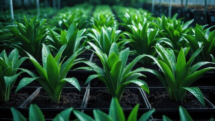 Collection of Ornamental Plants with Green Leaves Including Anthurium Flowers