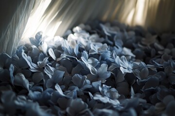 Fototapeta premium A soft, muted blue flower petals filling a space.
