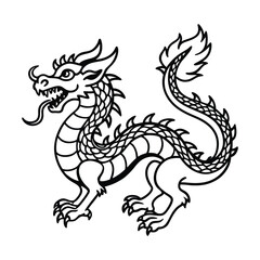traditional chinese dragon line art black vector 