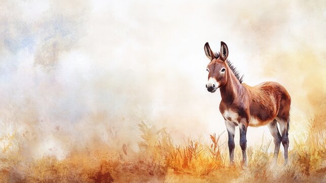 A Young Kiang in the Golden Grasslands: A Watercolor Painting