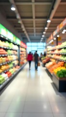 Generative AI blurred shot of customers at a fresh produce section in a supermarket aisle with vibrant fruits