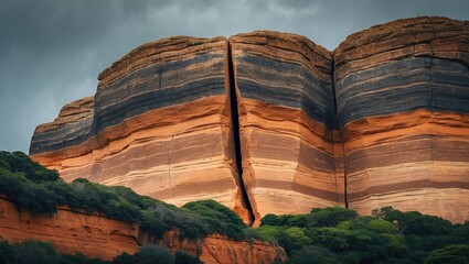 Erosional sandstone headland with a volcanic rock dike