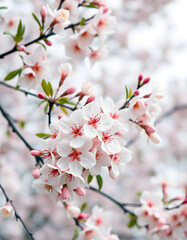 Obraz premium Cluster of White and Pink Cherry Blossoms