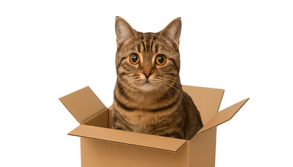cat in a cardboard box transparent box background