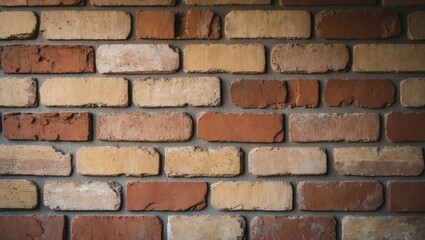 Obraz premium Rough-textured brick wall in brown and tan shades