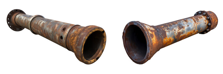  Set of a dilapidated exhaust pipe, isolated on transparent background.