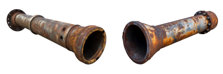  Set of a dilapidated exhaust pipe, isolated on transparent background.