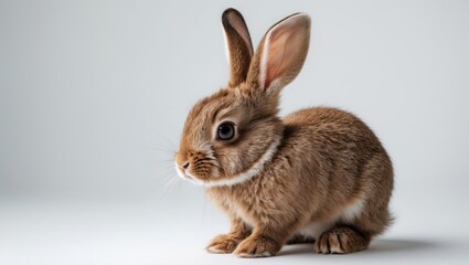 Obraz premium Cute little brown hare with fur, isolated on white