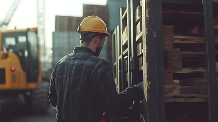Construction Worker Inspecting Materials