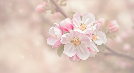 Fototapeta premium Blooming Spring Flower Branch with Soft Pink Petals