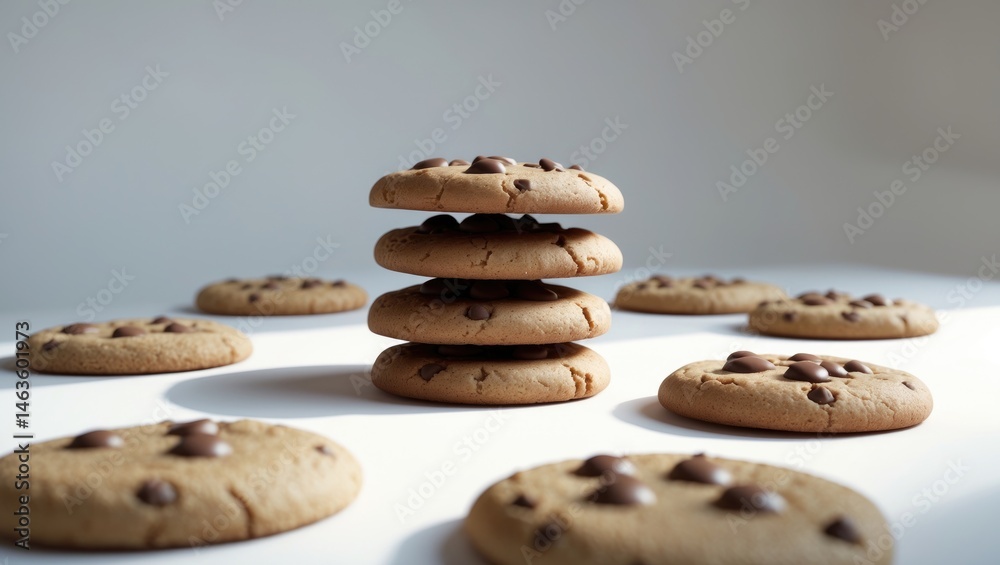 Poster close-up of baked chocolate cookies with sugar and crispy texture against a white backdrop