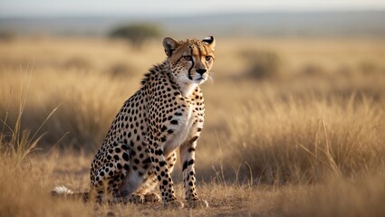 Naklejka premium Beautiful cheetah artwork showcasing the grasslands of Africa