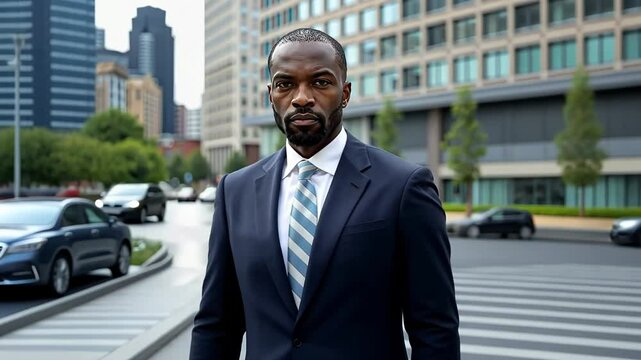 Confident businessman standing in urban setting  