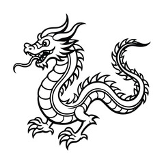 traditional chinese dragon line art black vector 