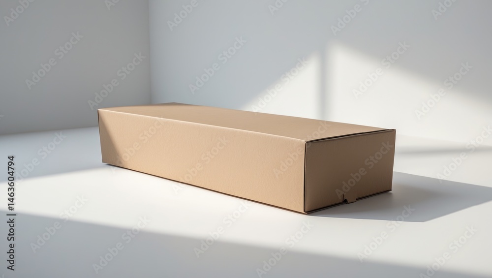 Poster Overhead shot of a long closed rectangular empty box isolated on white background