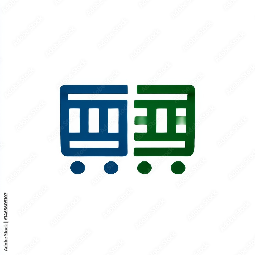 Aufkleber abstract logo featuring two interconnected shopping carts in blue and green, ideal for eco-friendly 