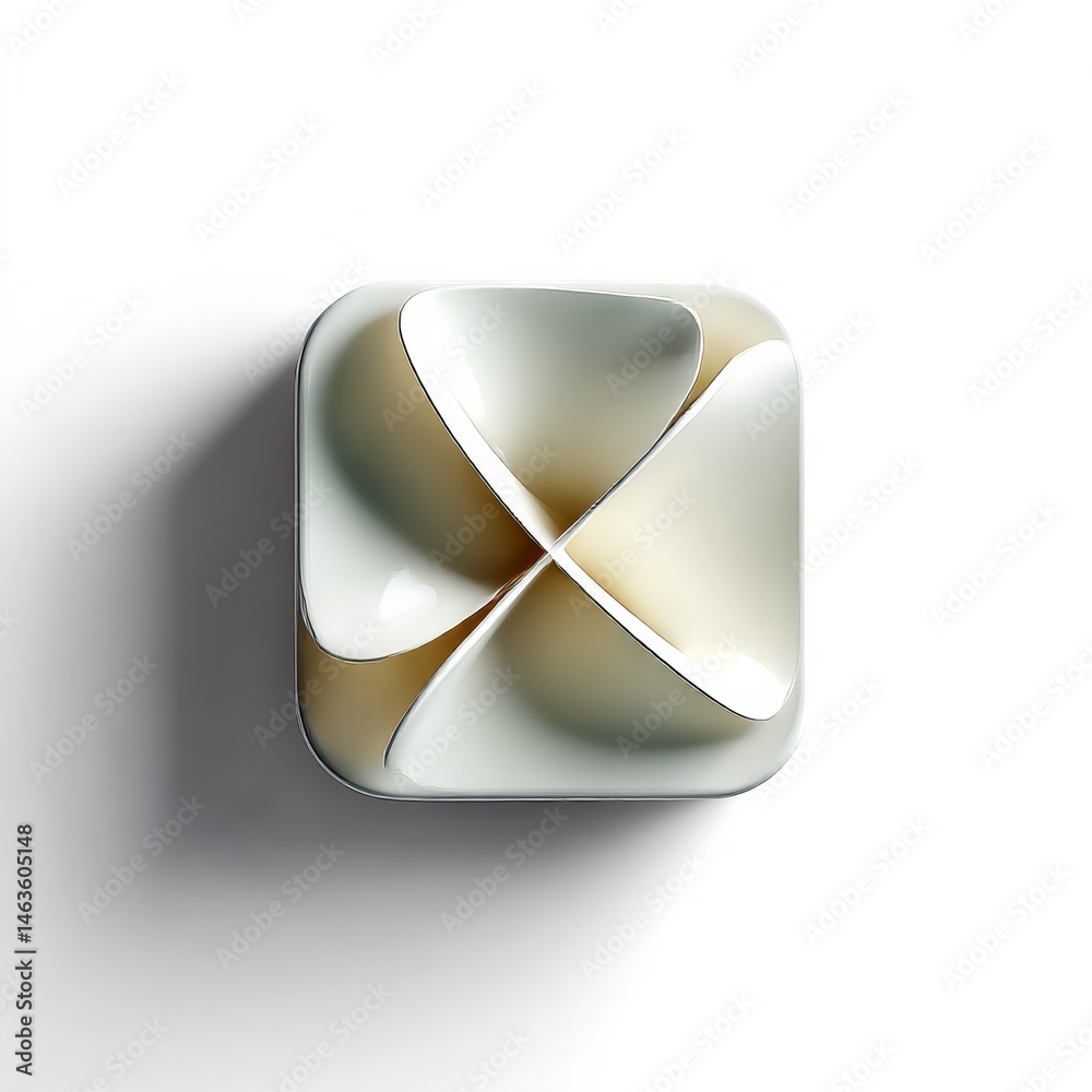 Leinwandbilder Abstract Sculptural Form:  A Square Geometric Design with Intersecting White and Gold Elements on a White Background