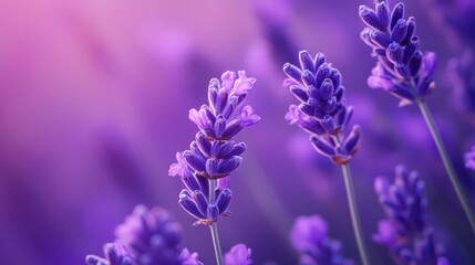 Obraz premium Aromatic lavender flowers with a vibrant purple hue in macro focus