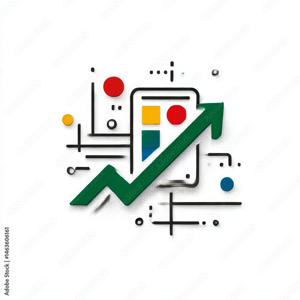Leinwandbilder Data Driven Growth: Upward Trend with Chart and Modern Abstract Design Elements on White Background