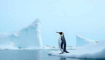 Fototapeta premium photo of penguin standing on ice with medium angle shot seen from the side 2