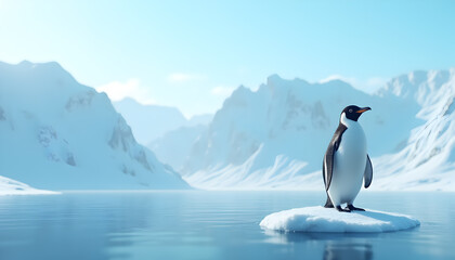 Fototapeta premium photo of penguin standing on ice with medium angle shot seen from the side 1