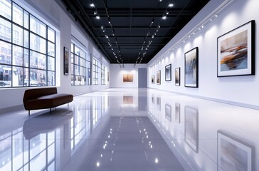 Fototapeta premium Photorealistic 3D rendering of an upscale art gallery